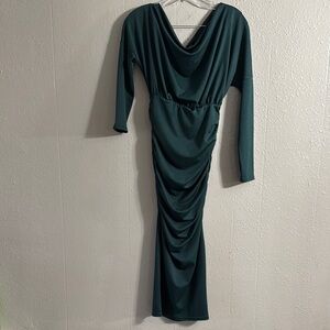 ASOS Green Ruched Cowl Neck Long Sleeve Dress